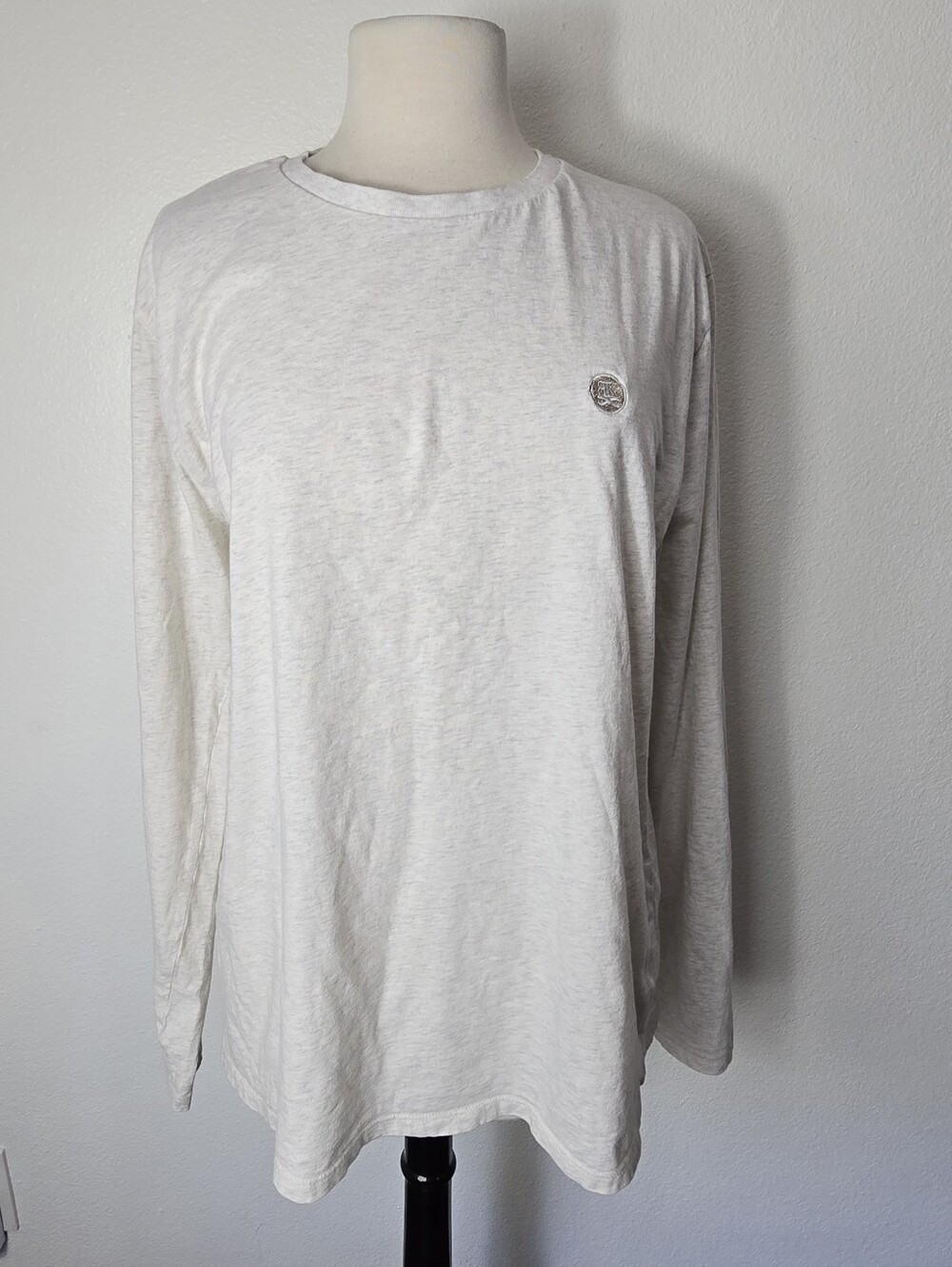 Ben Klark Men's Long-Sleeve Crewneck Shirt - Off-White with Subtle Chest Emblem